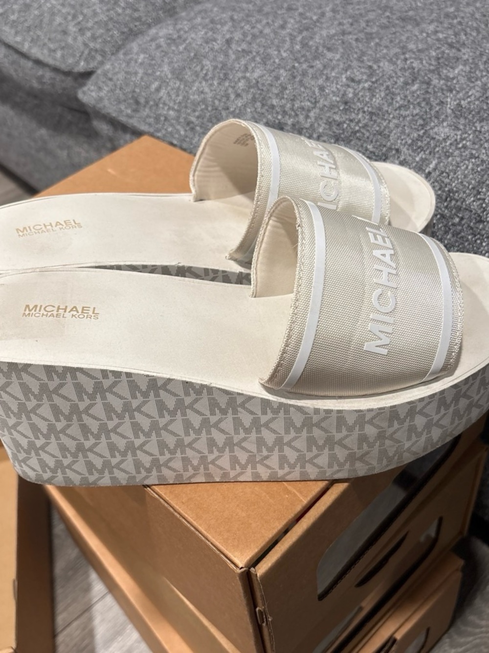 Michael Kors Women's Cream Slide Platform Sandals
